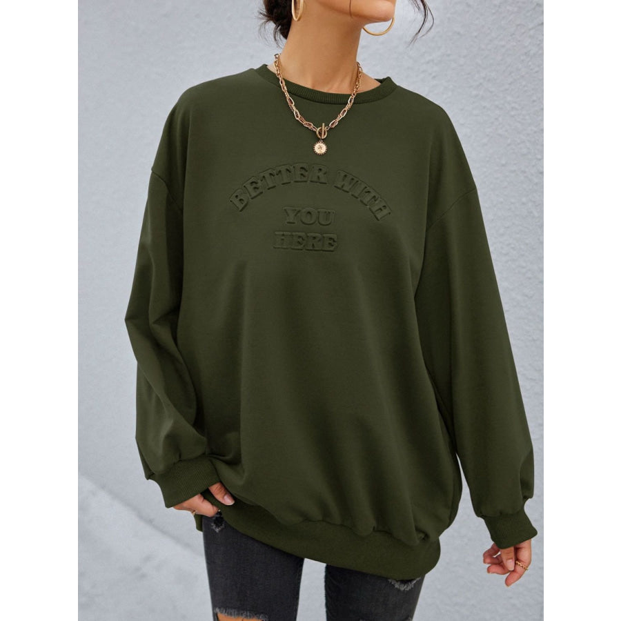 Stereoscopic Letter Round Neck Long Sleeve Sweatshirt Black Forest / S Apparel and Accessories