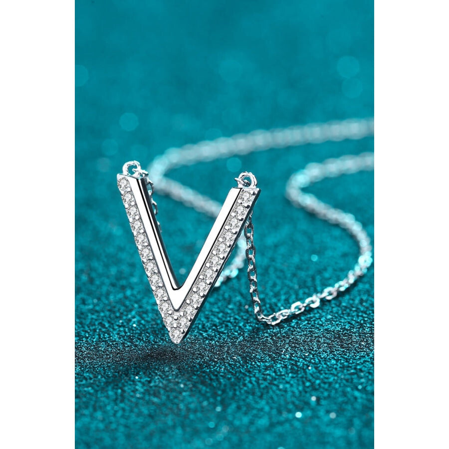 Sterling Silver V Letter Pendant Necklace Silver / One Size