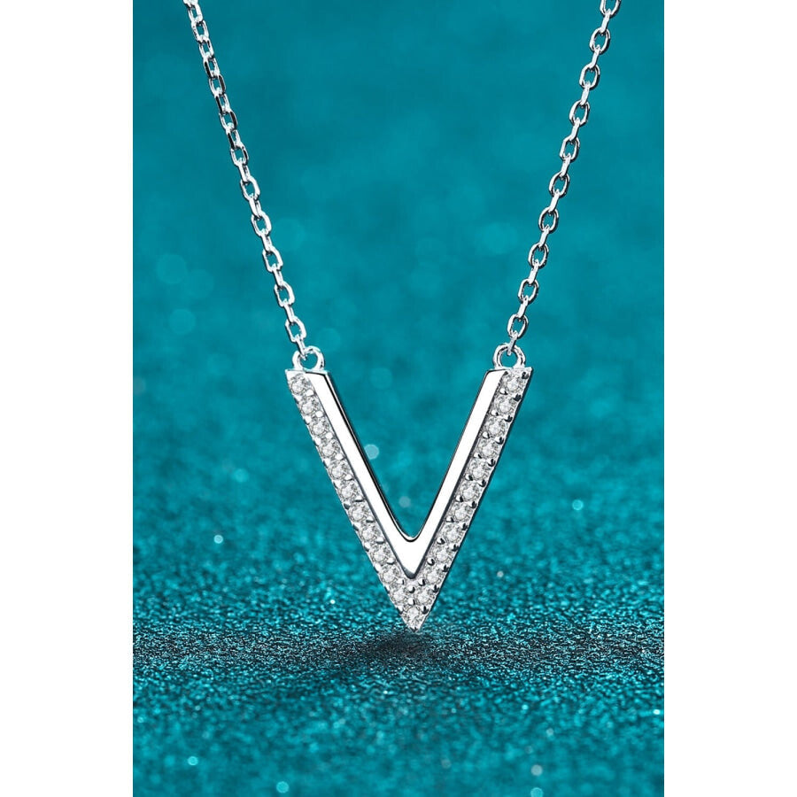 Sterling Silver V Letter Pendant Necklace Silver / One Size