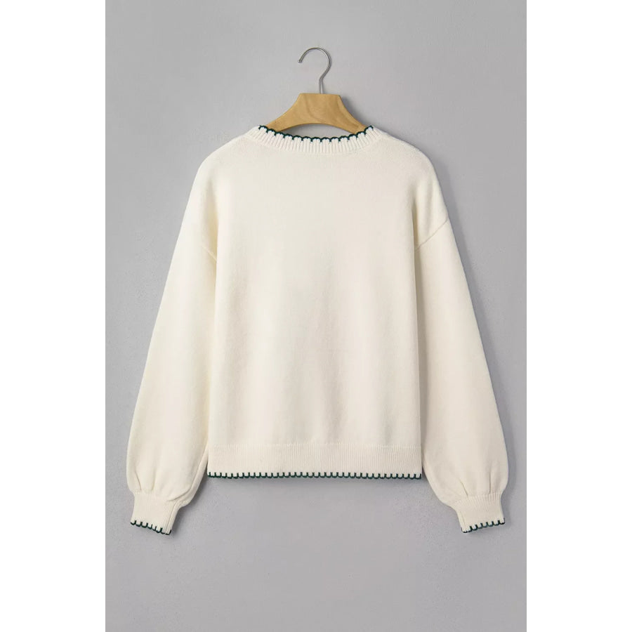 Stitched Detail Christmas Tree Holiday Casual Sweater Apparel and Accessories