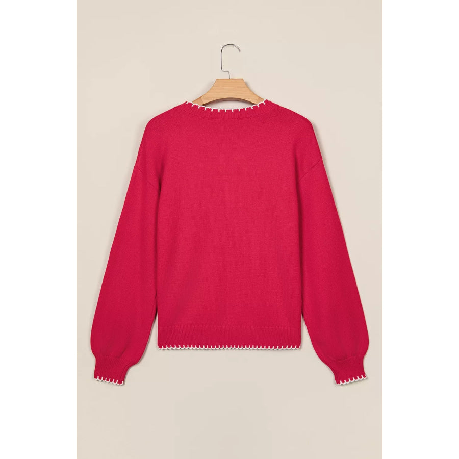 Stitched Detail Christmas Tree Holiday Casual Sweater Apparel and Accessories