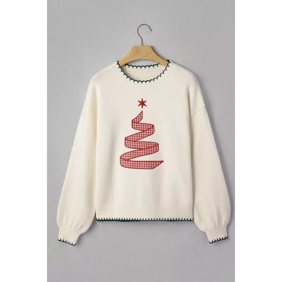 Stitched Detail Christmas Tree Holiday Casual Sweater Apparel and Accessories