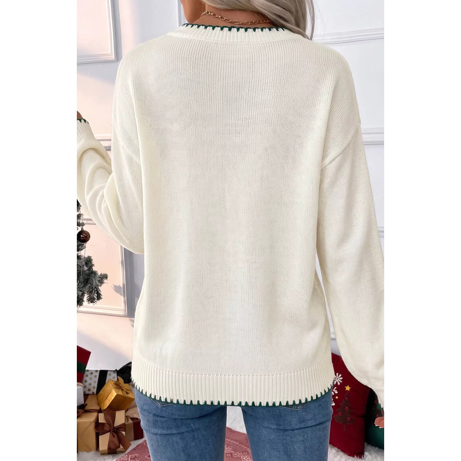 Stitched Detail Christmas Tree Holiday Casual Sweater Apparel and Accessories