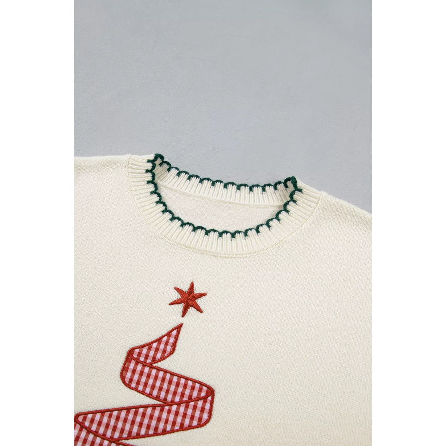 Stitched Detail Christmas Tree Holiday Casual Sweater Apparel and Accessories