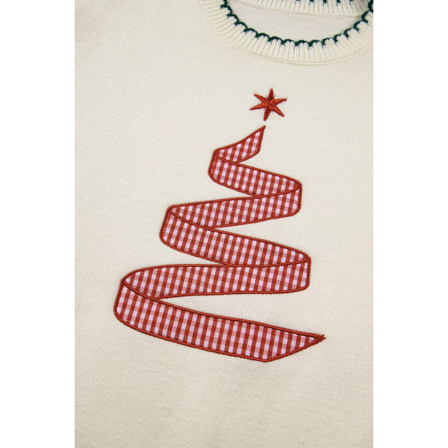 Stitched Detail Christmas Tree Holiday Casual Sweater Apparel and Accessories