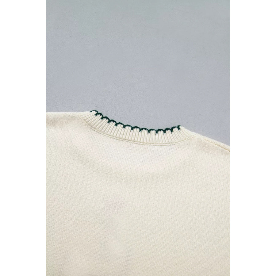 Stitched Detail Christmas Tree Holiday Casual Sweater Apparel and Accessories