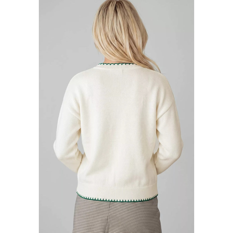 Stitched Detail Christmas Tree Holiday Casual Sweater Apparel and Accessories