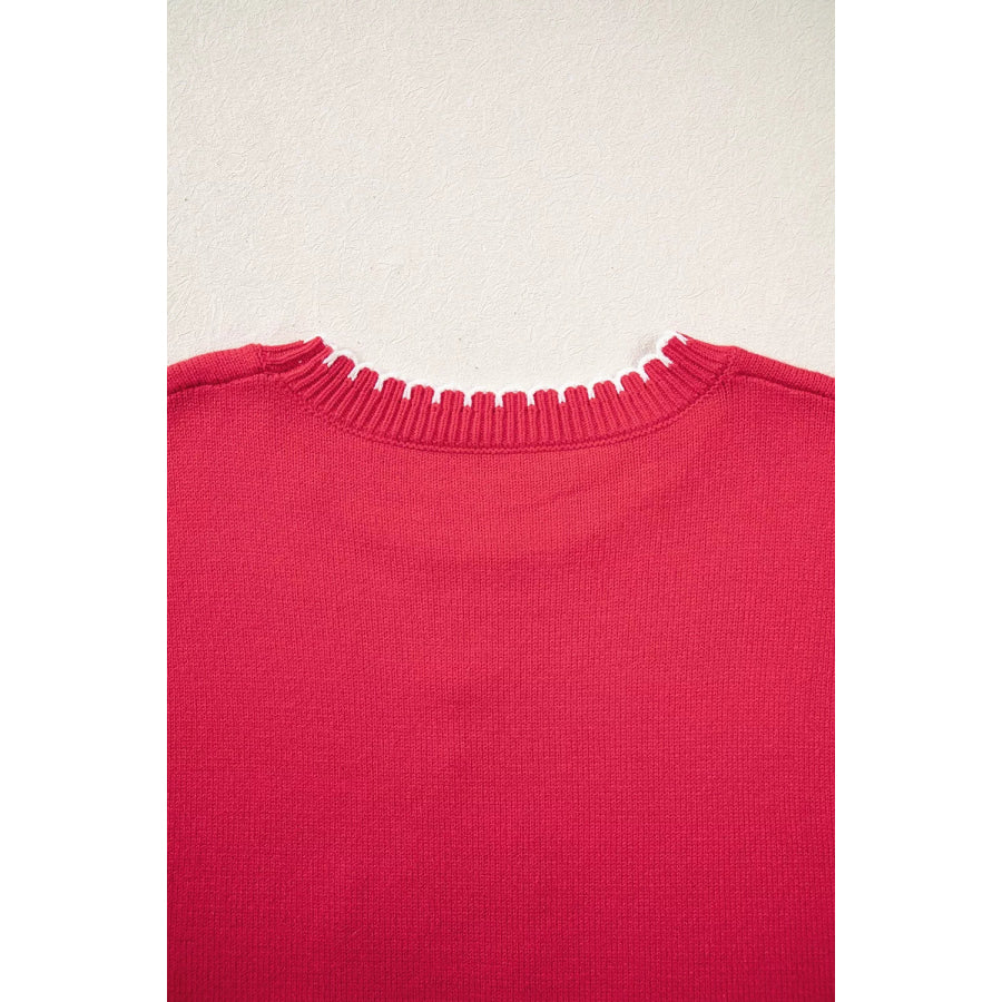 Stitched Detail Christmas Tree Holiday Casual Sweater Apparel and Accessories