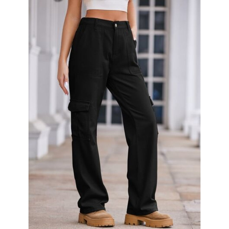 Straight Denim Cargo Pants Black / S Apparel and Accessories