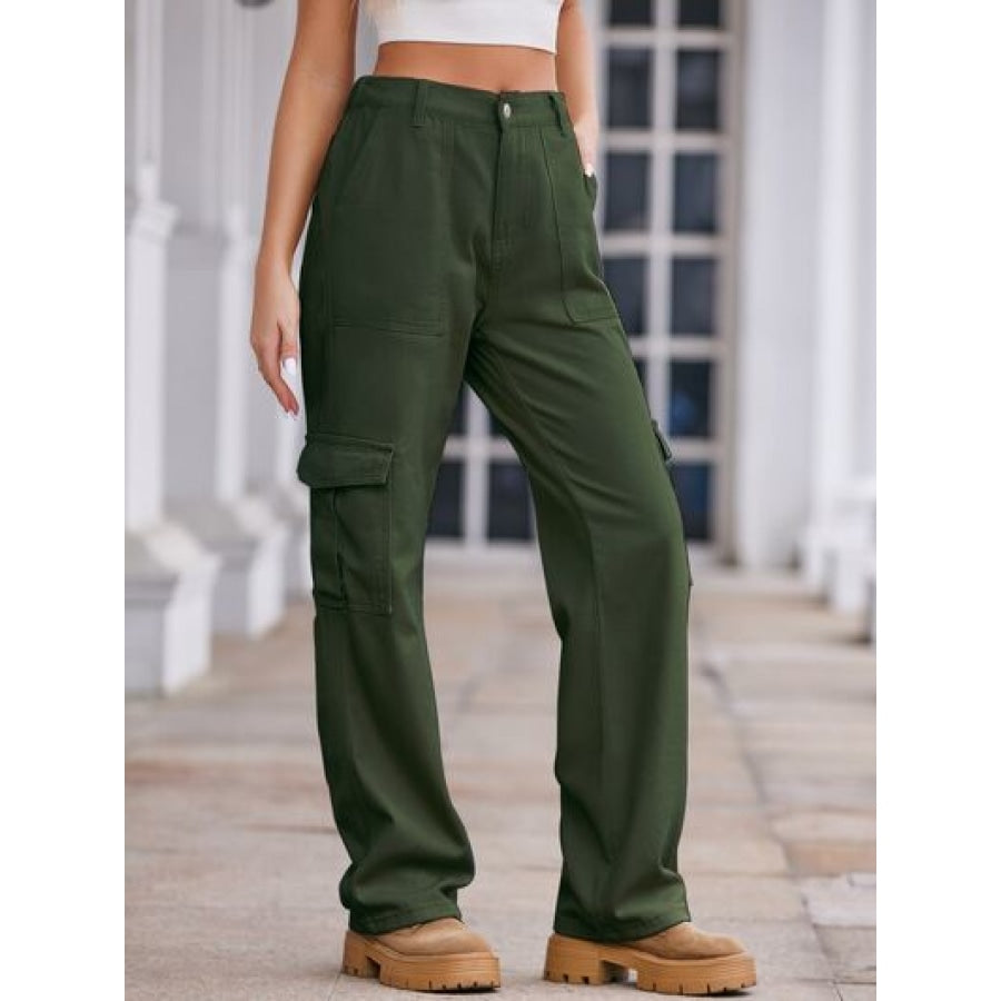 Straight Denim Cargo Pants Green / S Apparel and Accessories