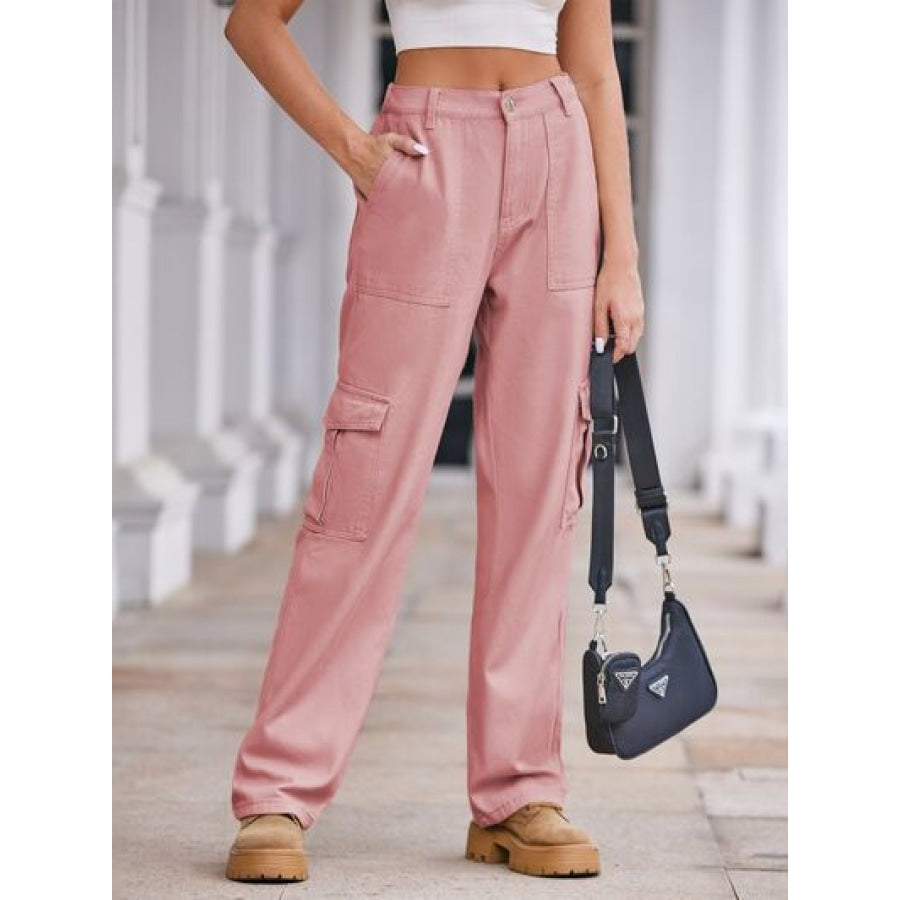 Straight Denim Cargo Pants Light Mauve / S Apparel and Accessories