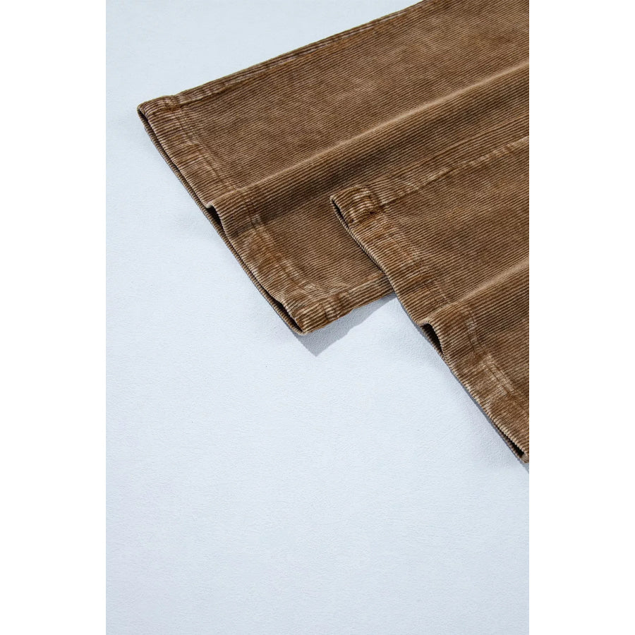Straight Leg Corduroy Metal Button Zip-up Pants Apparel and Accessories