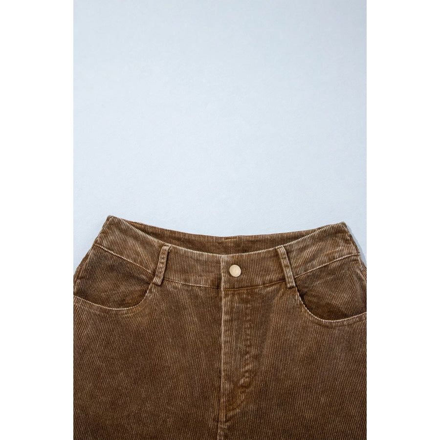 Straight Leg Corduroy Metal Button Zip-up Pants Apparel and Accessories