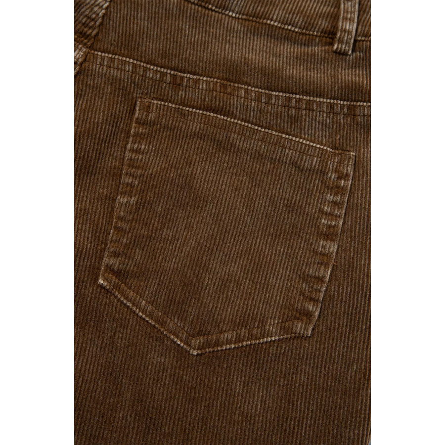 Straight Leg Corduroy Metal Button Zip-up Pants Apparel and Accessories