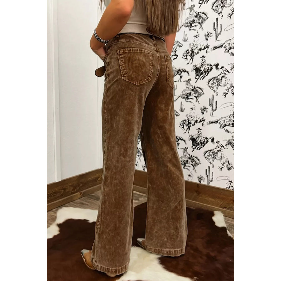 Straight Leg Corduroy Metal Button Zip-up Pants Apparel and Accessories