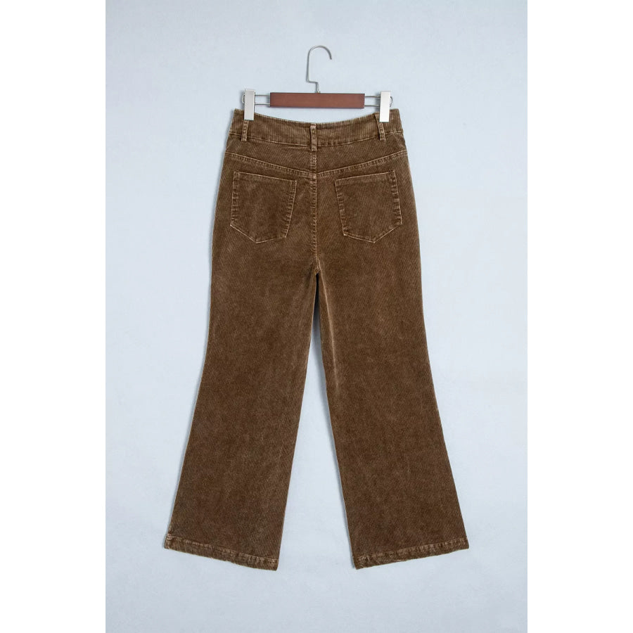 Straight Leg Corduroy Metal Button Zip-up Pants Apparel and Accessories