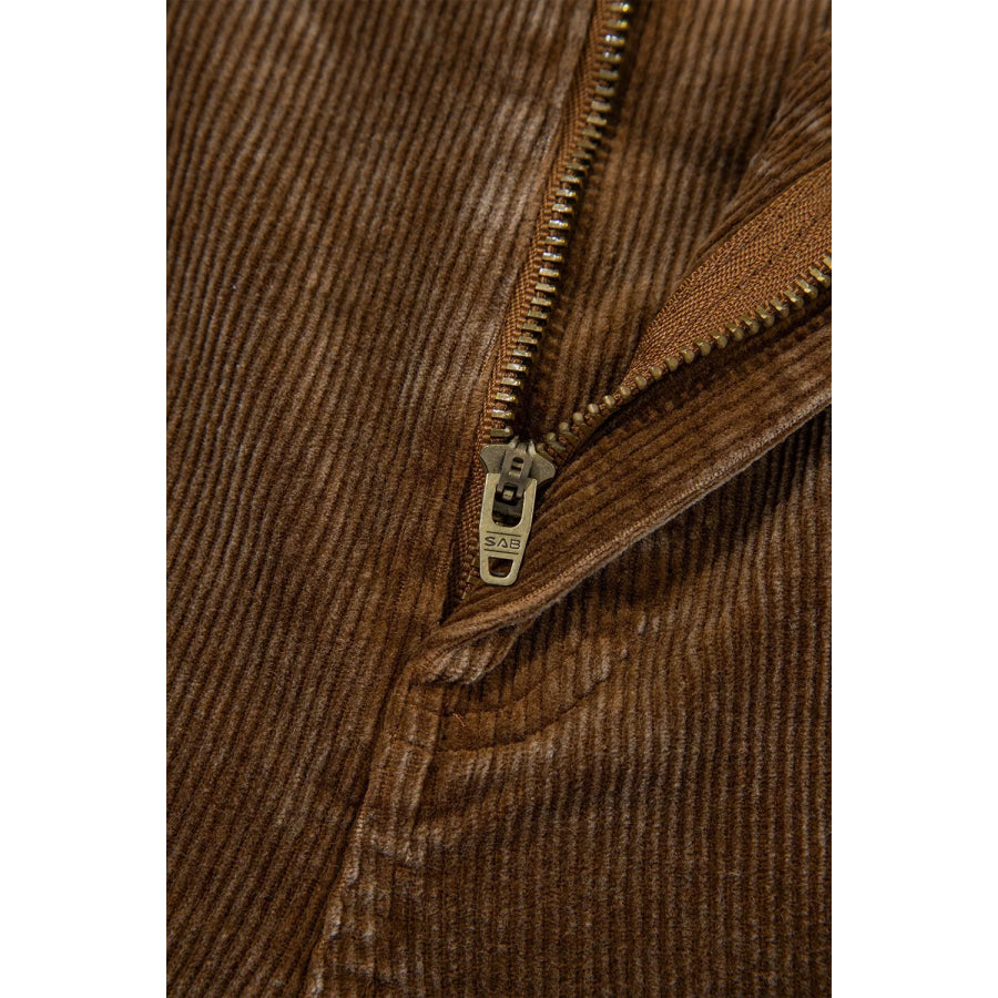 Straight Leg Corduroy Metal Button Zip-up Pants Apparel and Accessories