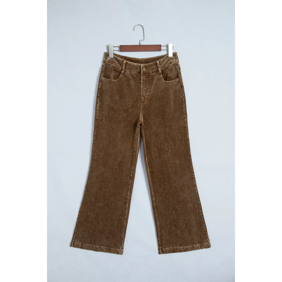 Straight Leg Corduroy Metal Button Zip-up Pants Apparel and Accessories