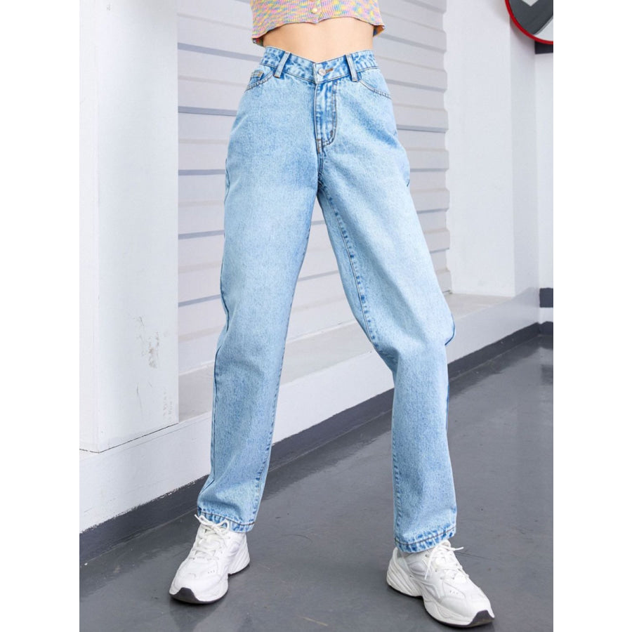 Straight Leg Jeans with Pockets Light / XS Apparel and Accessories