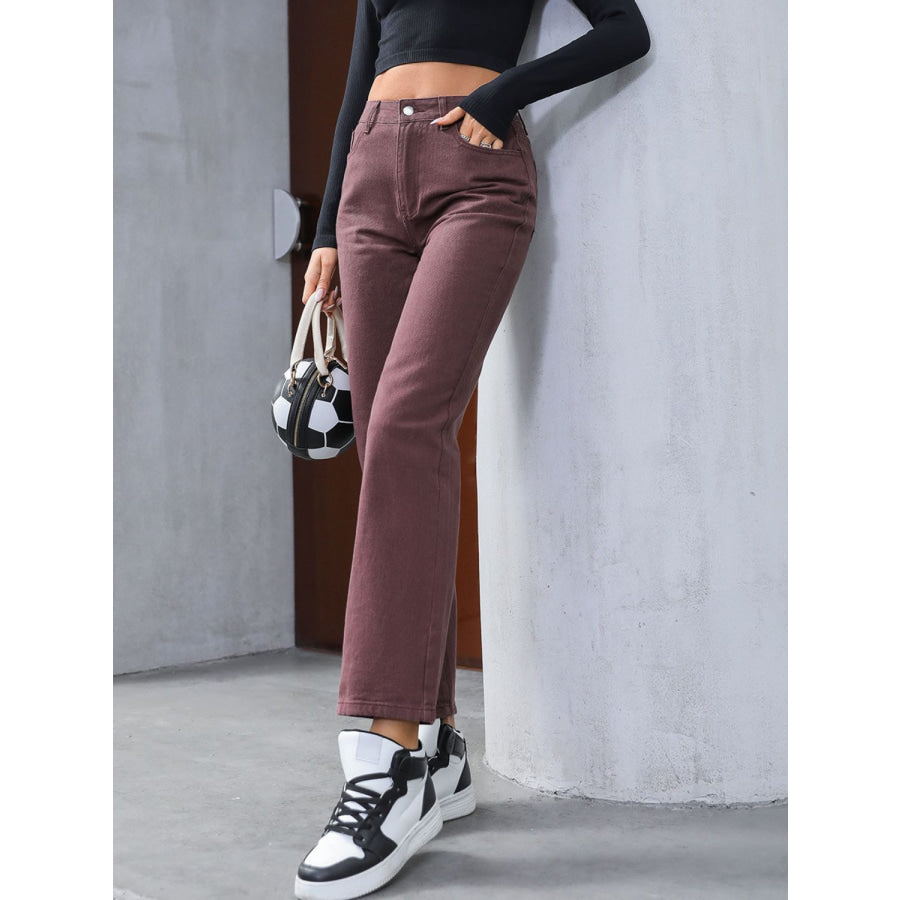 Straight Leg Jeans with Pockets Apparel and Accessories