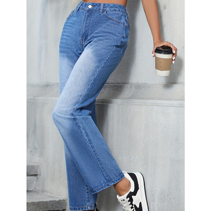 Straight Leg Jeans with Pockets Apparel and Accessories