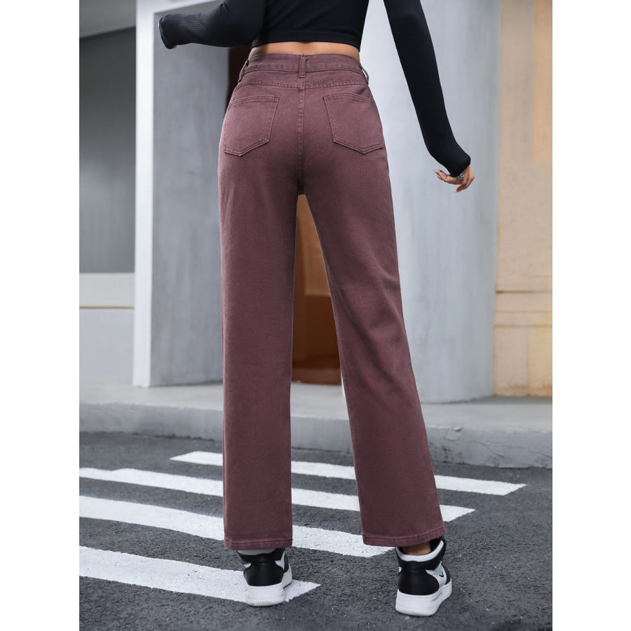 Straight Leg Jeans with Pockets Dark Brown / XS Apparel and Accessories