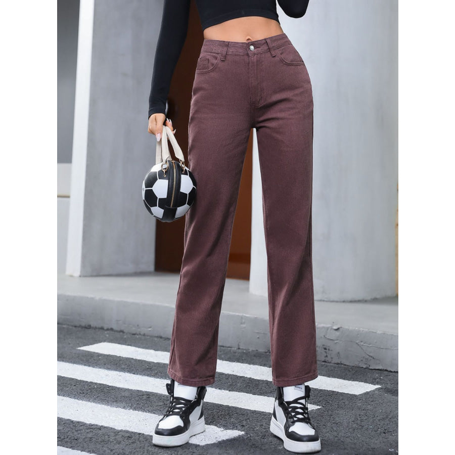 Straight Leg Jeans with Pockets Dark Brown / XS Apparel and Accessories