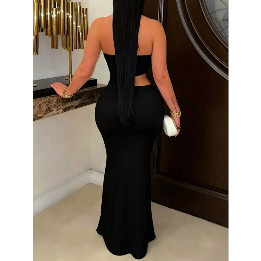 Strapless Cut-out Maxi Dress with Ruched Detail Apparel and Accessories