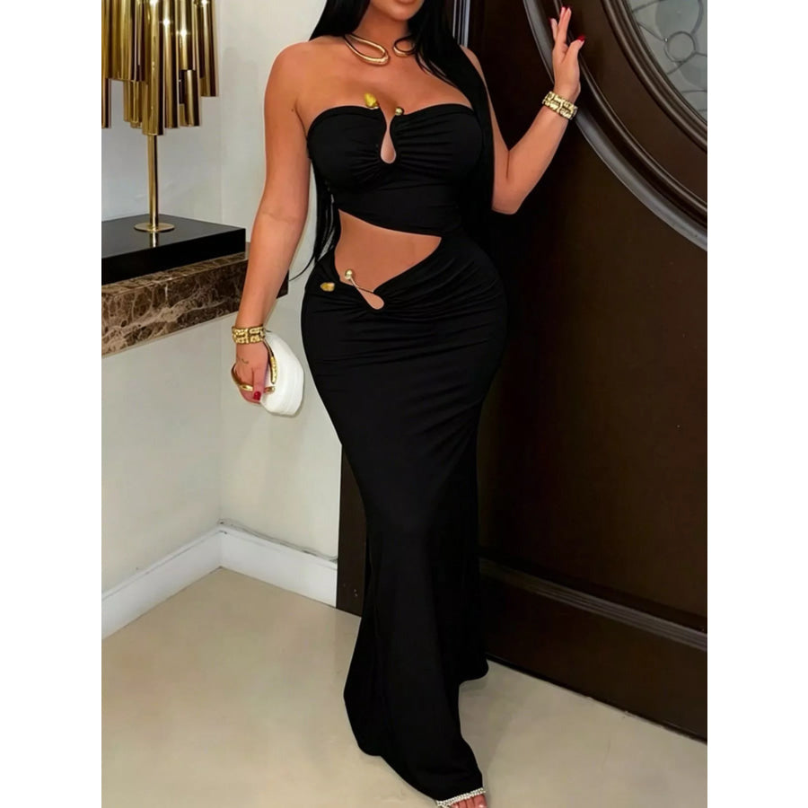 Strapless Cut-out Maxi Dress with Ruched Detail Black / S Apparel and Accessories