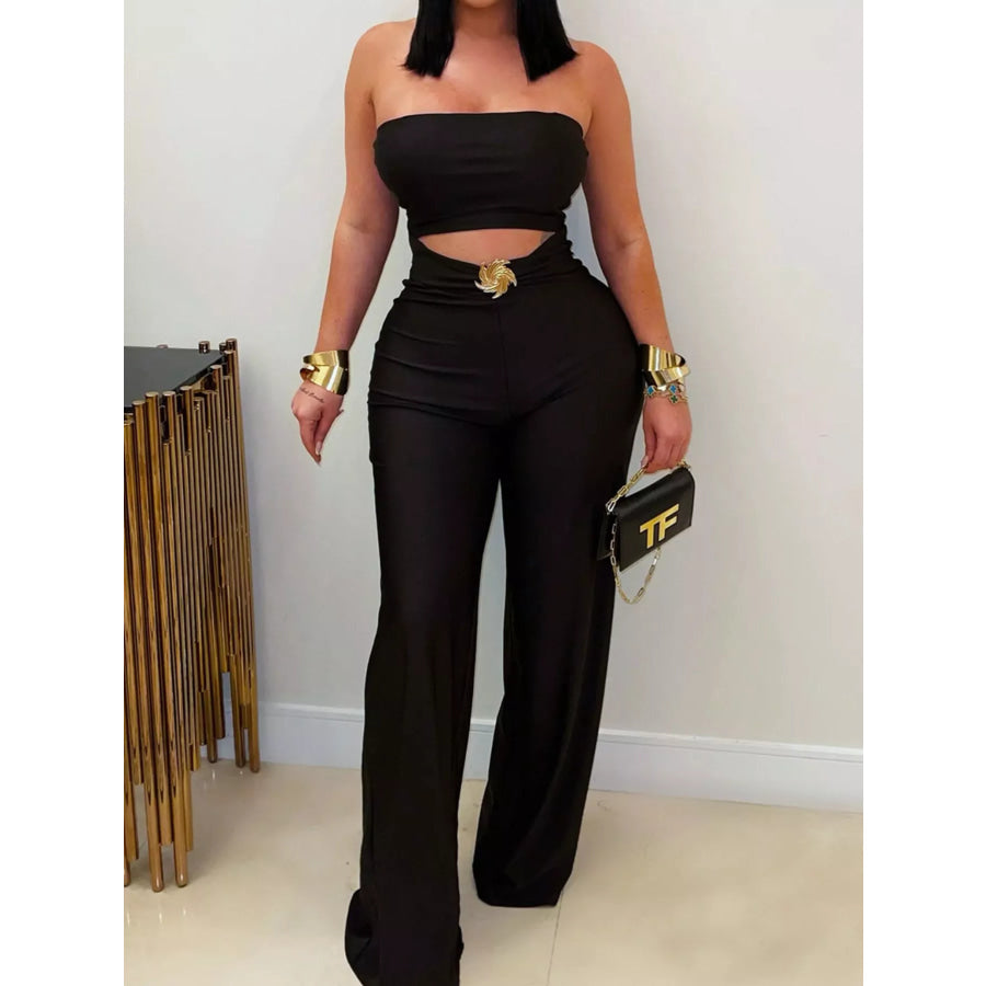Strapless Cut-out Wide-Leg Jumpsuit Black / S Apparel and Accessories