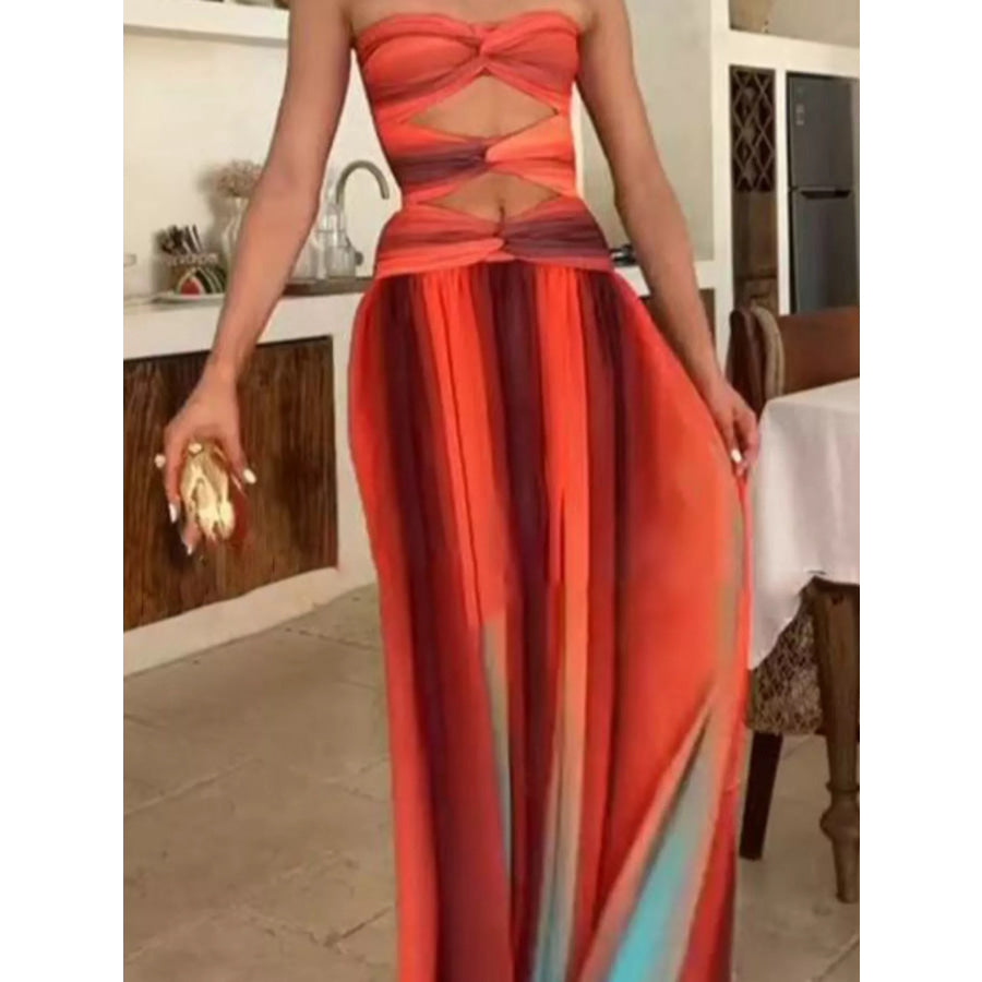 Strapless Cutout Maxi Dress Orange-Red / S Apparel and Accessories