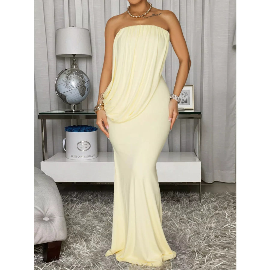 Strapless Draped Maxi Dress Apparel and Accessories