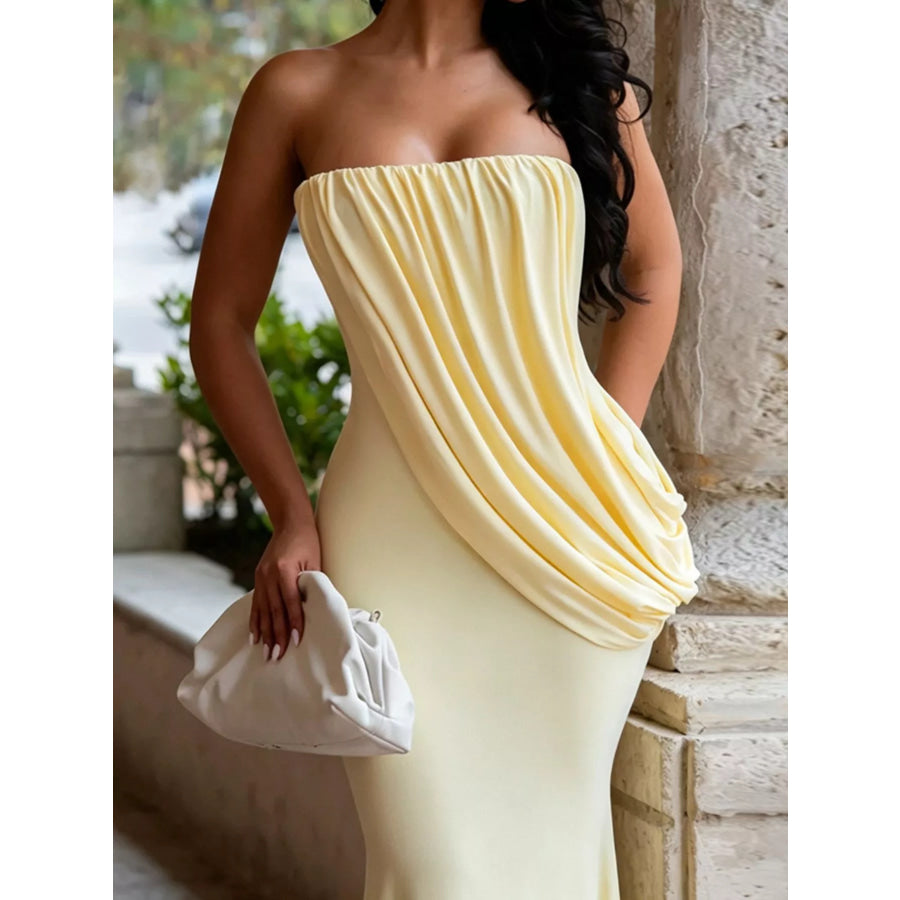 Strapless Draped Maxi Dress Apparel and Accessories