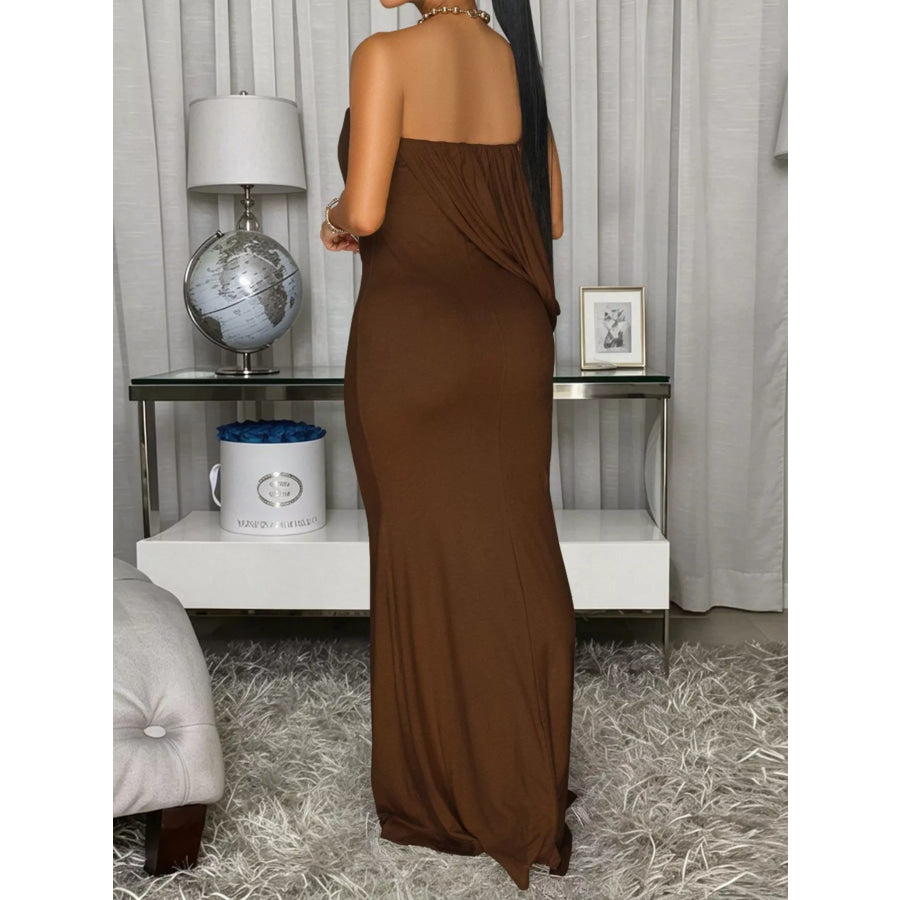 Strapless Draped Maxi Dress Apparel and Accessories