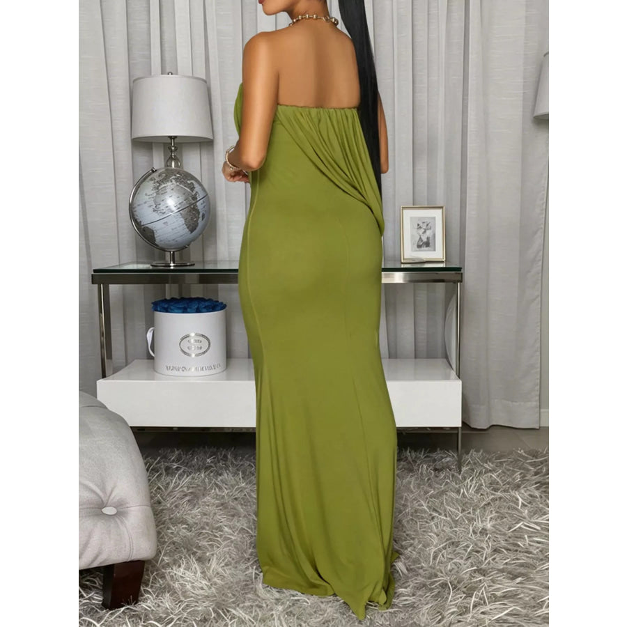 Strapless Draped Maxi Dress Apparel and Accessories