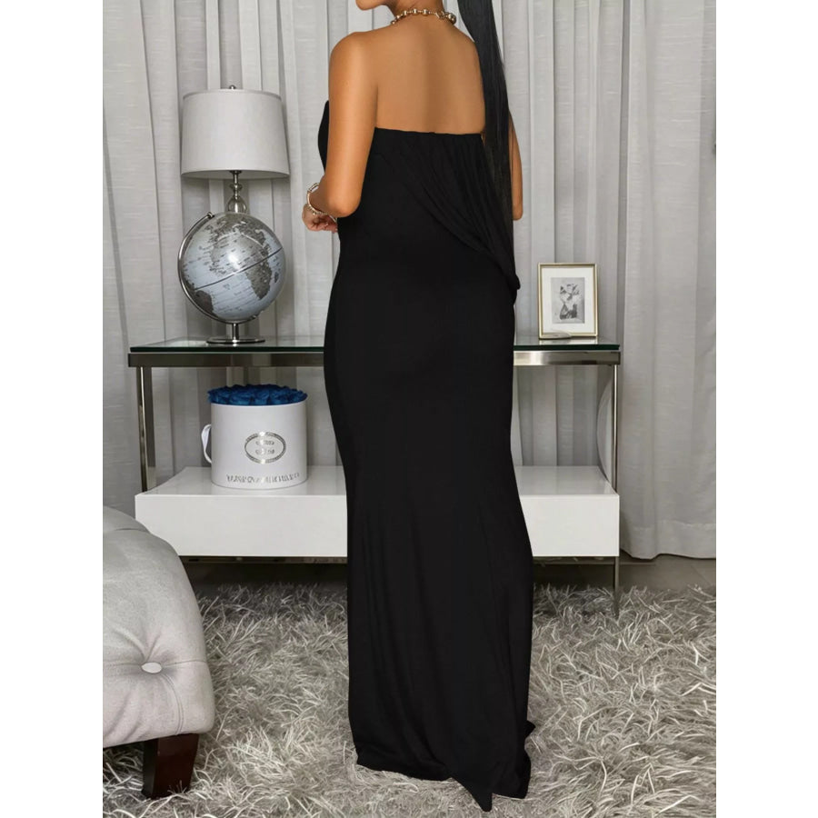 Strapless Draped Maxi Dress Apparel and Accessories