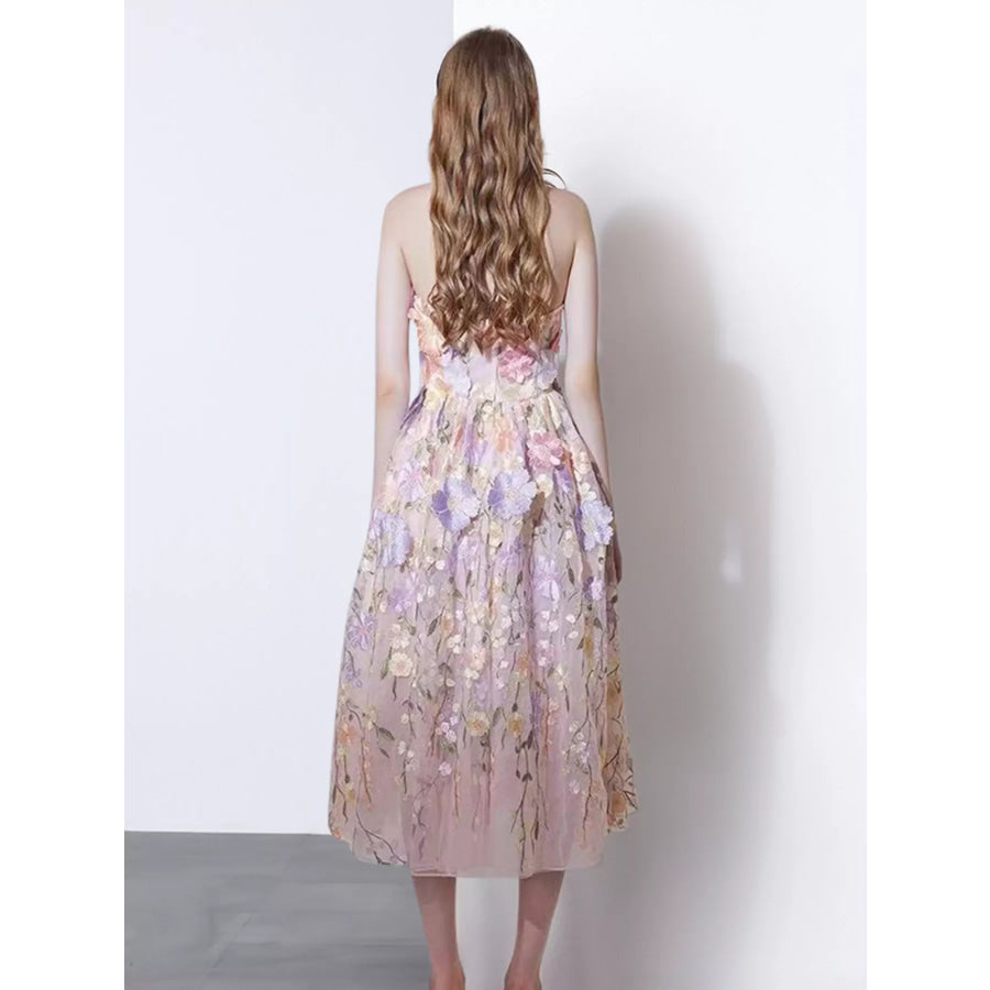Strapless Floral Applique Midi Dress Apparel and Accessories