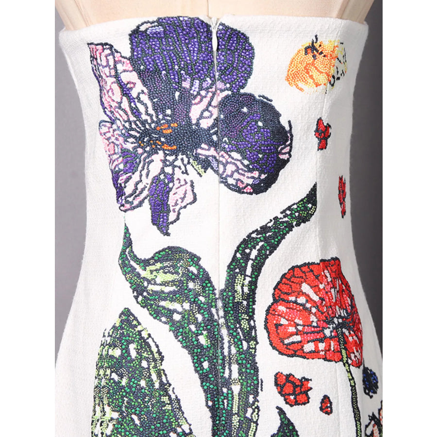 Strapless Floral Mini Dress Apparel and Accessories