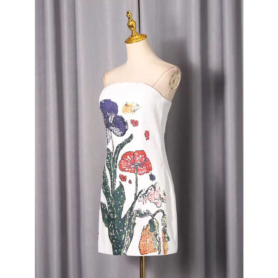 Strapless Floral Mini Dress Apparel and Accessories