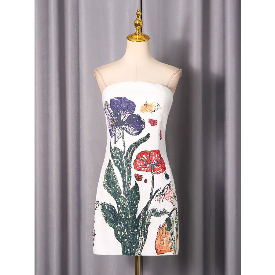 Strapless Floral Mini Dress Apparel and Accessories
