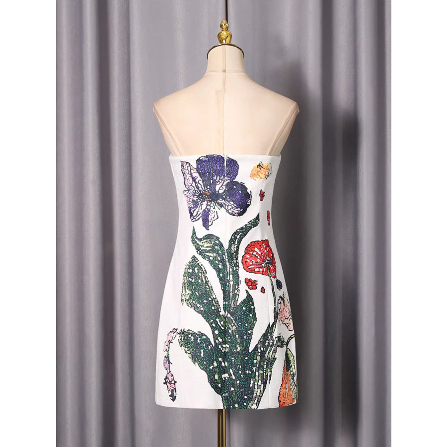 Strapless Floral Mini Dress Apparel and Accessories