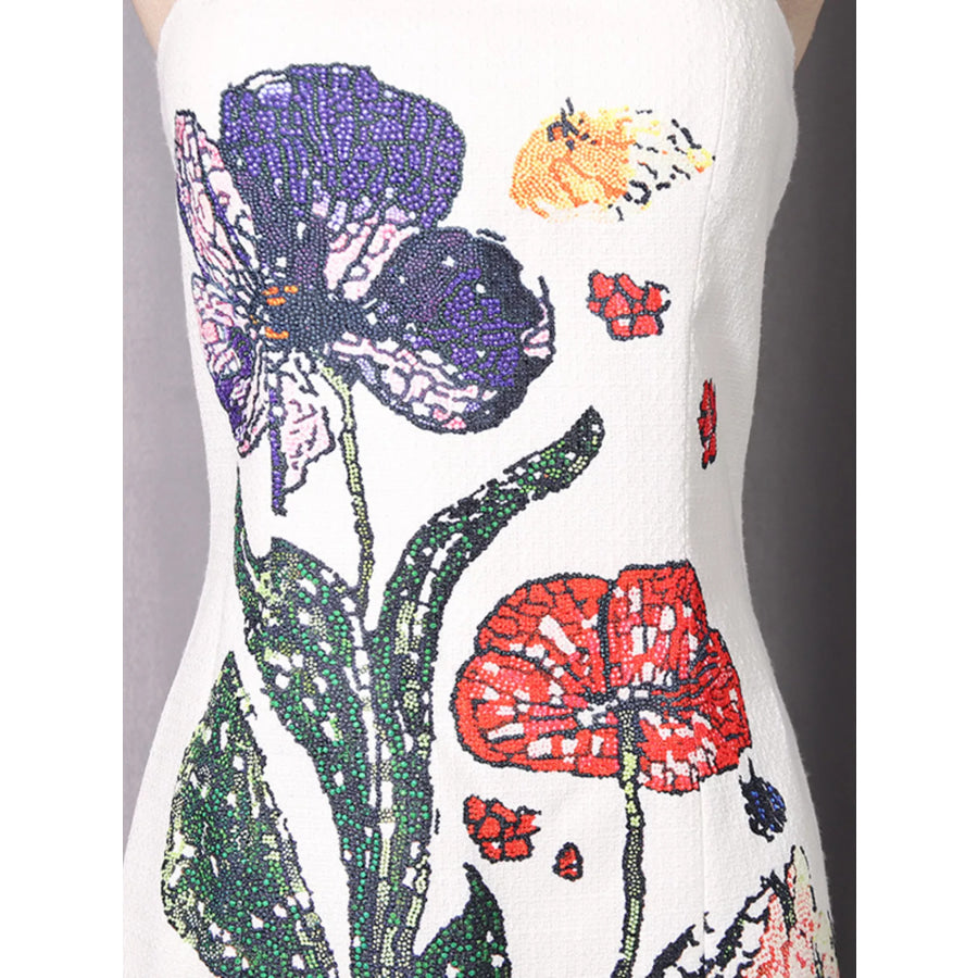 Strapless Floral Mini Dress Apparel and Accessories