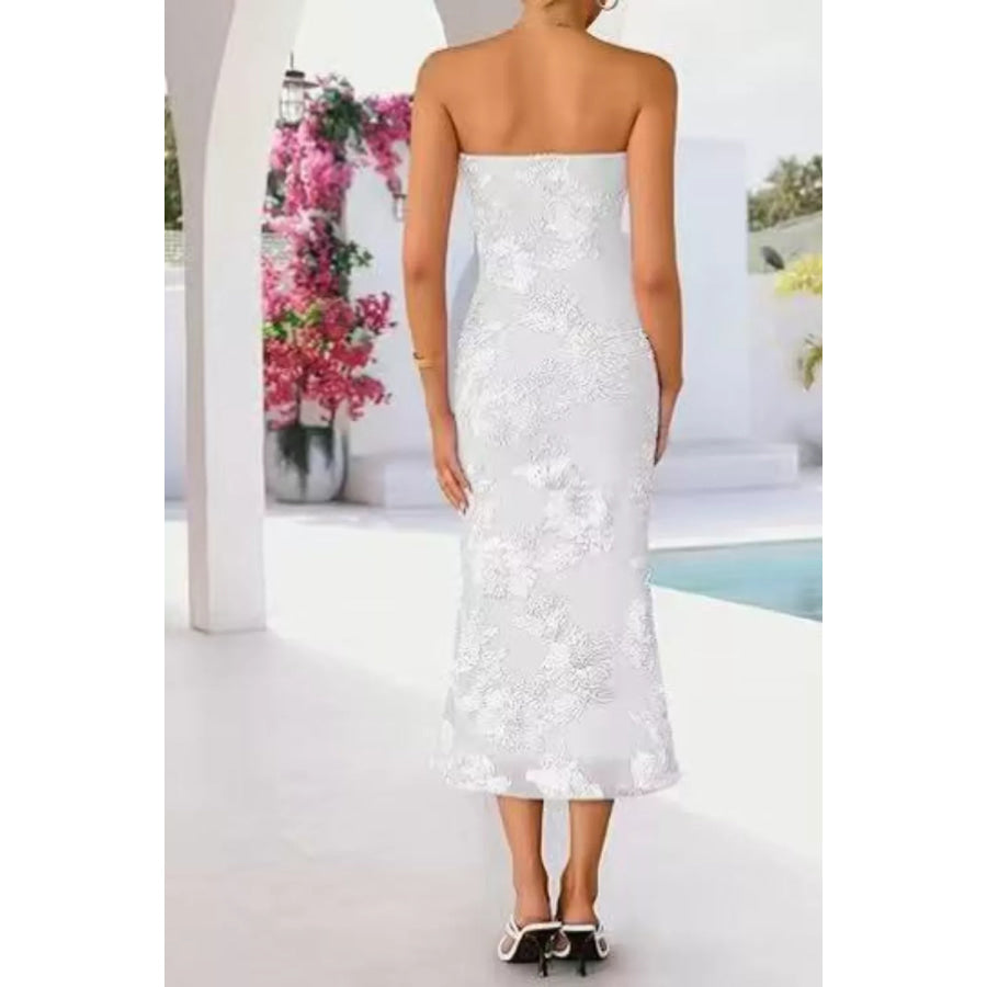Strapless Lace Embellished Midi Dress Apparel and Accessories