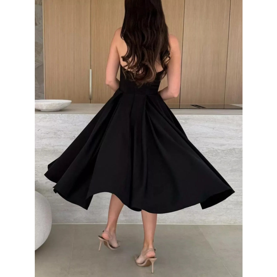 Strapless Ruched A-Line Midi Dress Apparel and Accessories