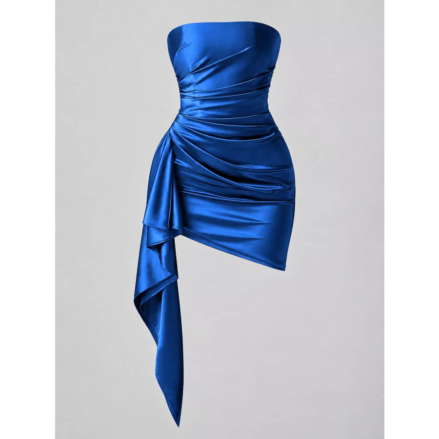 Strapless Ruched Asymmetric Mini Dress Apparel and Accessories