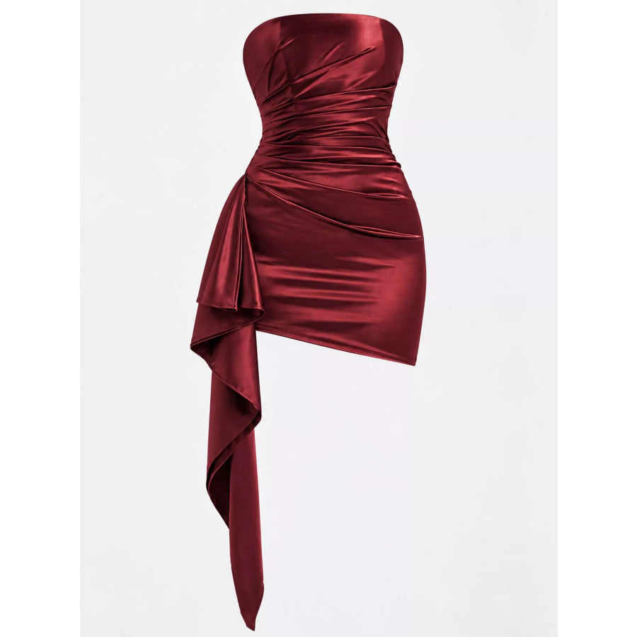 Strapless Ruched Asymmetric Mini Dress Apparel and Accessories