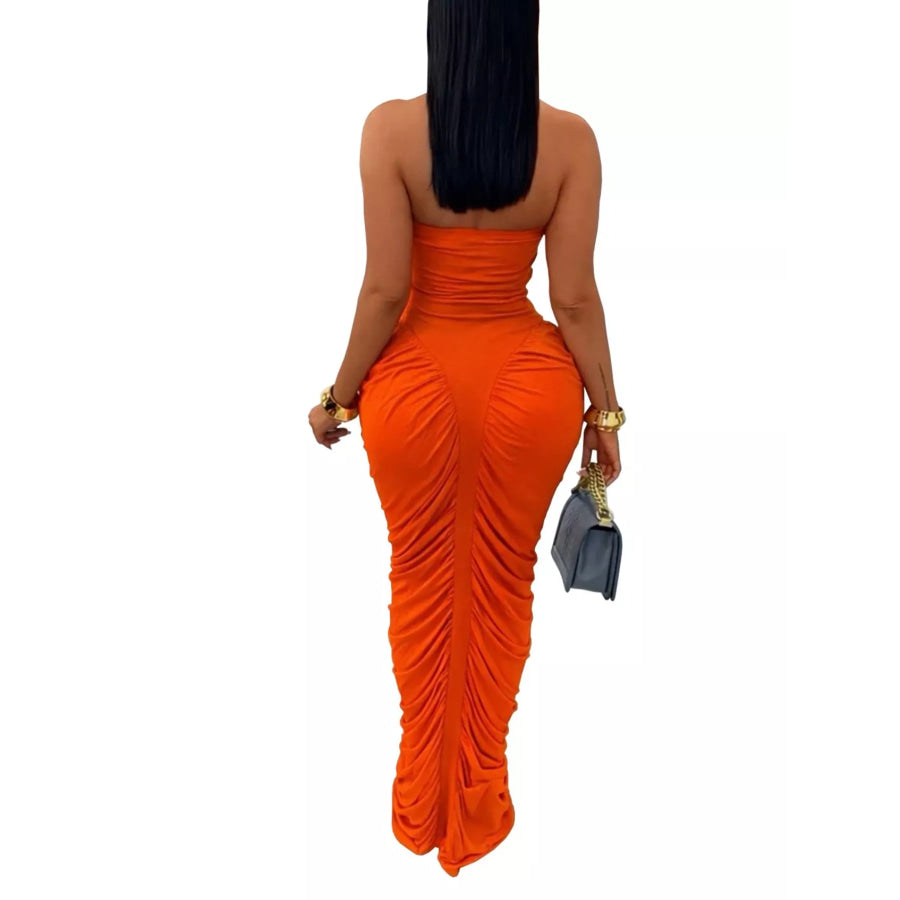 Strapless Ruched Bodycon Maxi Dress Apparel and Accessories