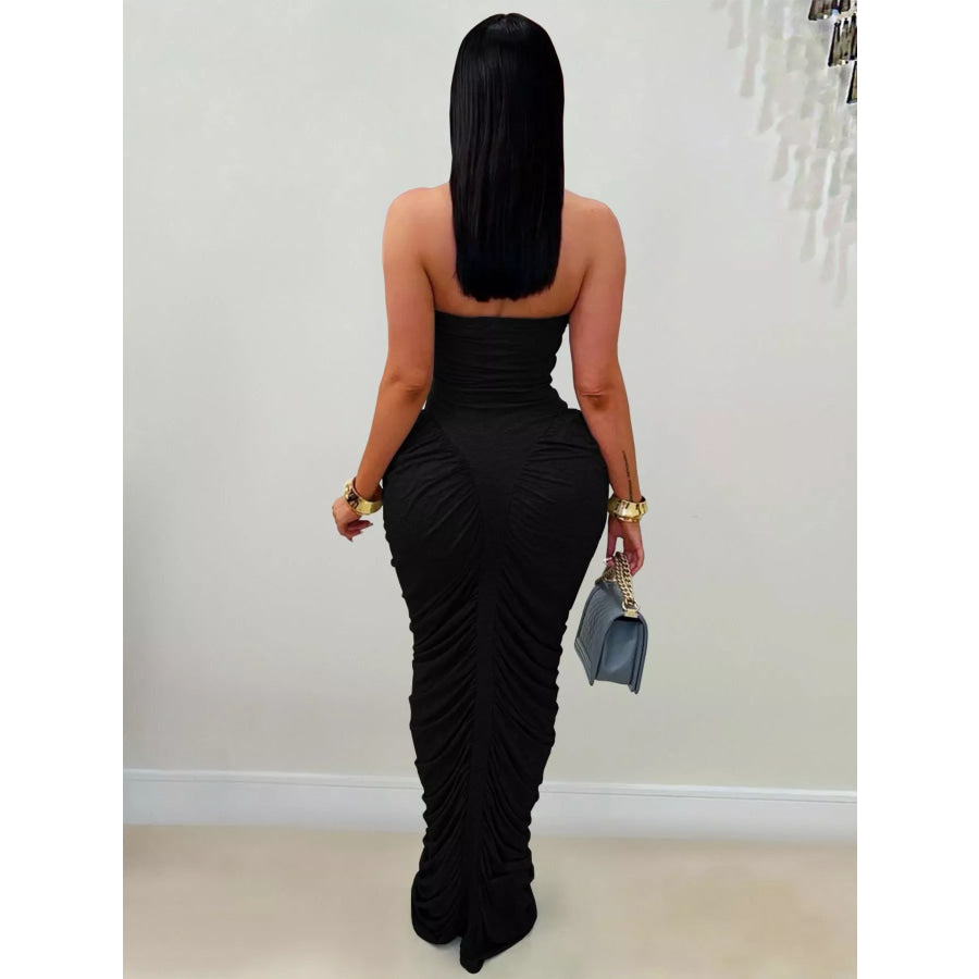 Strapless Ruched Bodycon Maxi Dress Apparel and Accessories