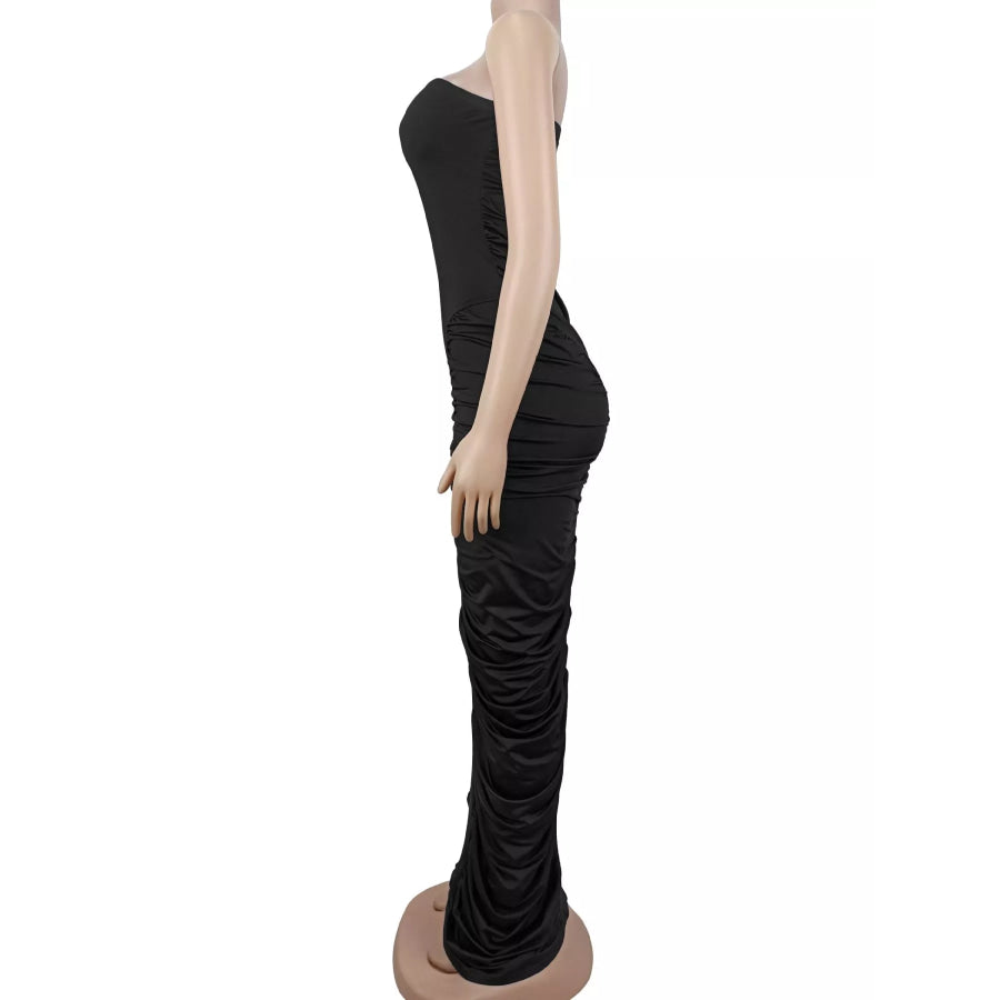 Strapless Ruched Bodycon Maxi Dress Apparel and Accessories