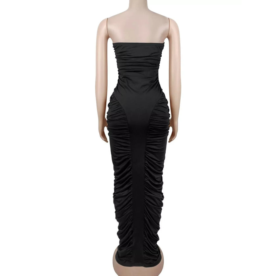 Strapless Ruched Bodycon Maxi Dress Apparel and Accessories